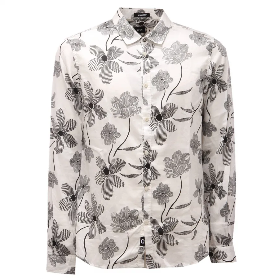 1047AG camicia uomo OFFICINA36 white/black flower print cotton shirt man