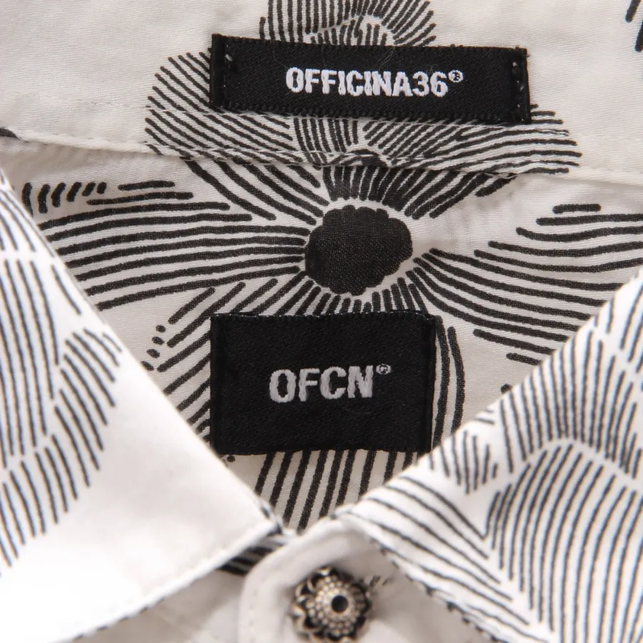 1047AG camicia uomo OFFICINA36 white/black flower print cotton shirt man