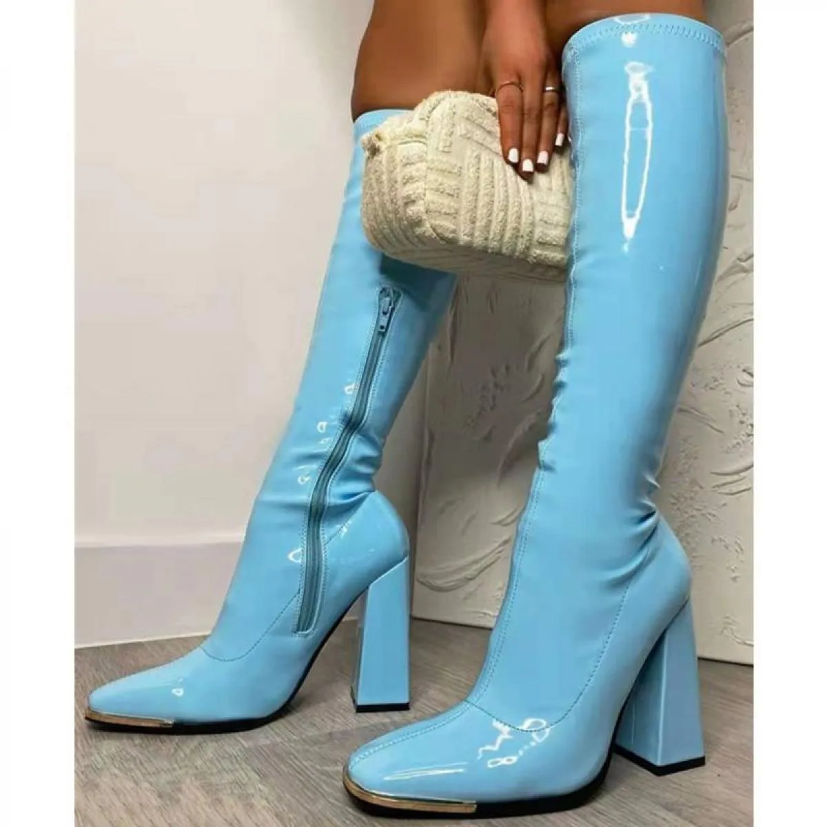 2022 Moda Autunno Inverno Solido Stivali a metà polpaccio Donna Alta Piattaforma robusta Grande Szie 43 Elegante Ufficio Scarpe