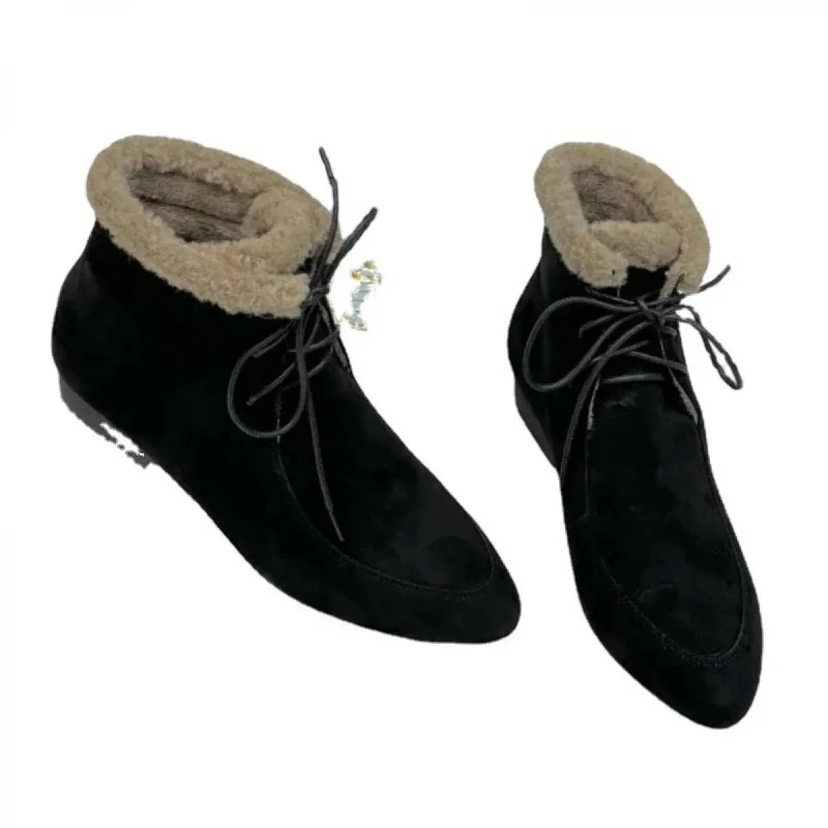 2024 Moda Vendita Calda Tacco Quadrato Scarpe da Donna Stivali Alla Caviglia in Pelle Scamosciata Moderni Inverno Lace Up Punta
