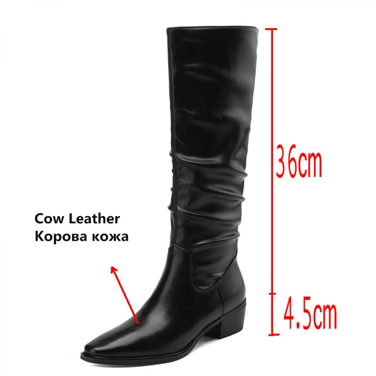 2024 Nuove Donne Stivali Alti Al Ginocchio Punta A Punta Spessa Tacchi Med Scarpe di Cuoio Genuini Donna Autunno Inverno Partito