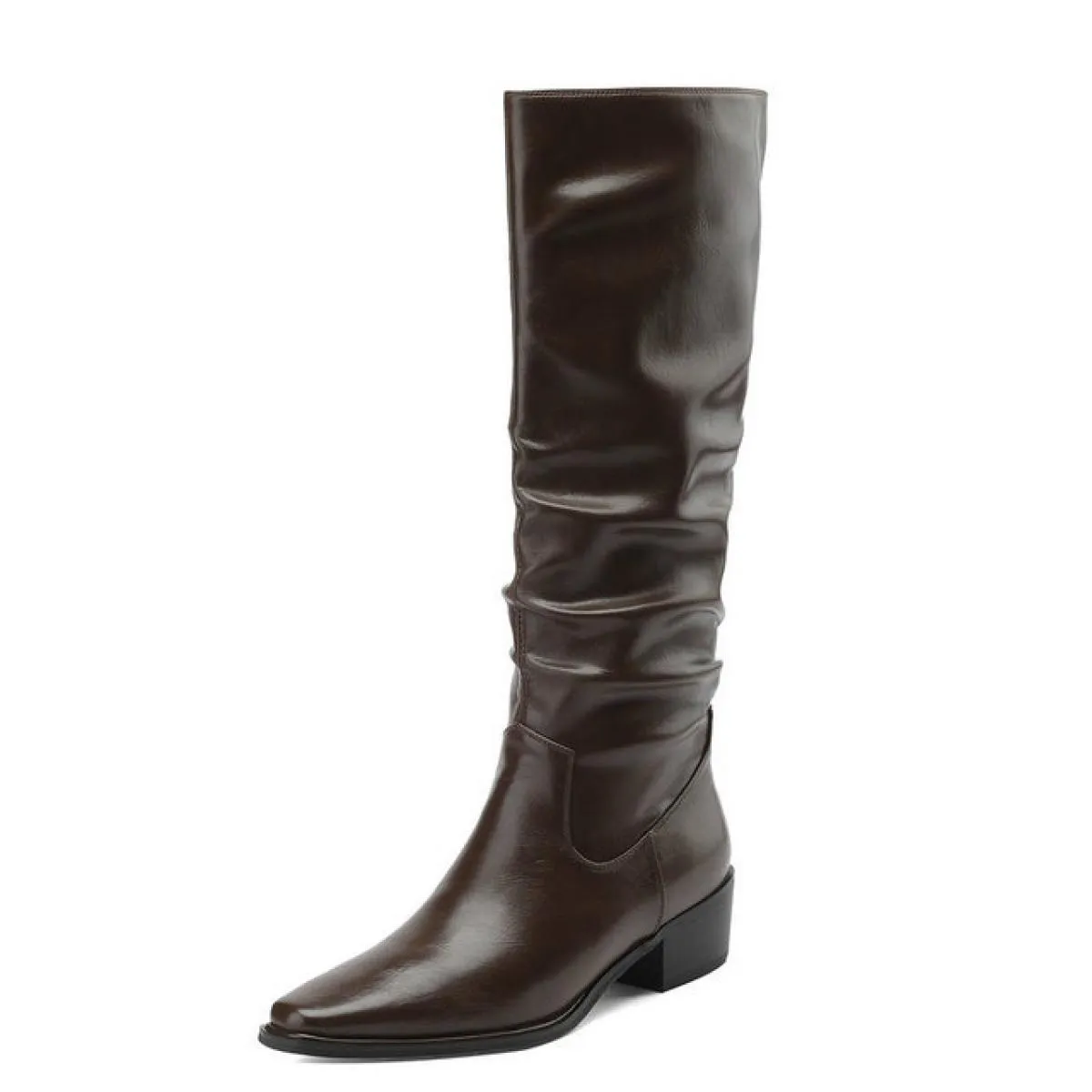 2024 Nuove Donne Stivali Alti Al Ginocchio Punta A Punta Spessa Tacchi Med Scarpe di Cuoio Genuini Donna Autunno Inverno Partito