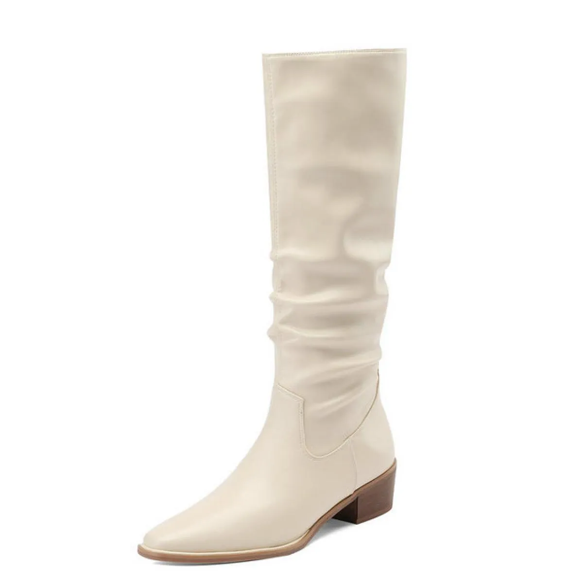 2024 Nuove Donne Stivali Alti Al Ginocchio Punta A Punta Spessa Tacchi Med Scarpe di Cuoio Genuini Donna Autunno Inverno Partito