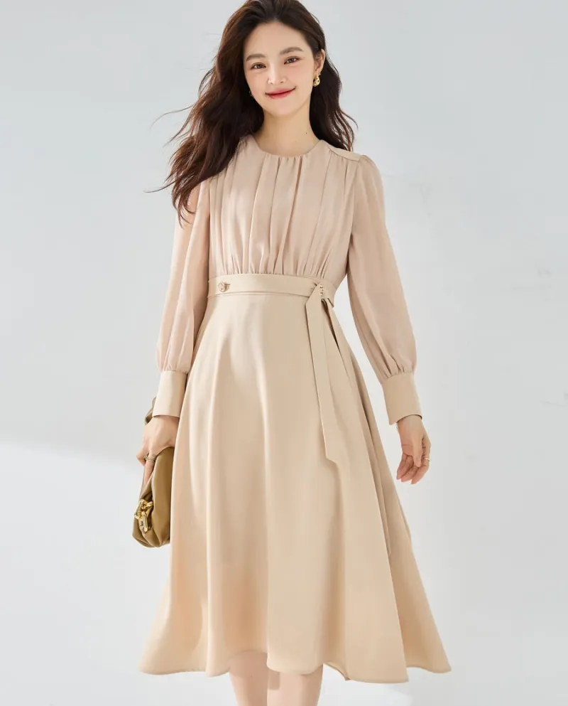 23 Nuova gonna autunnale a pieghe, elegante, sottile, minimalista, pendolare, quotidiana a maniche lunghe per donna 230