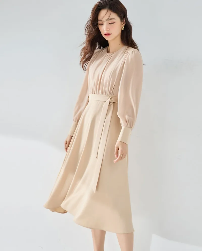 23 Nuova gonna autunnale a pieghe, elegante, sottile, minimalista, pendolare, quotidiana a maniche lunghe per donna 230