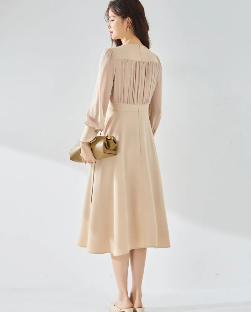 23 Nuova gonna autunnale a pieghe, elegante, sottile, minimalista, pendolare, quotidiana a maniche lunghe per donna 230