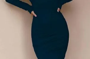 Abito elegante midi con maniche lunghe e dettagli in pizzo trasparente Avignone, petrolio