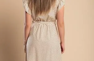 Abito midi a pois con dettagli arricciati, beige