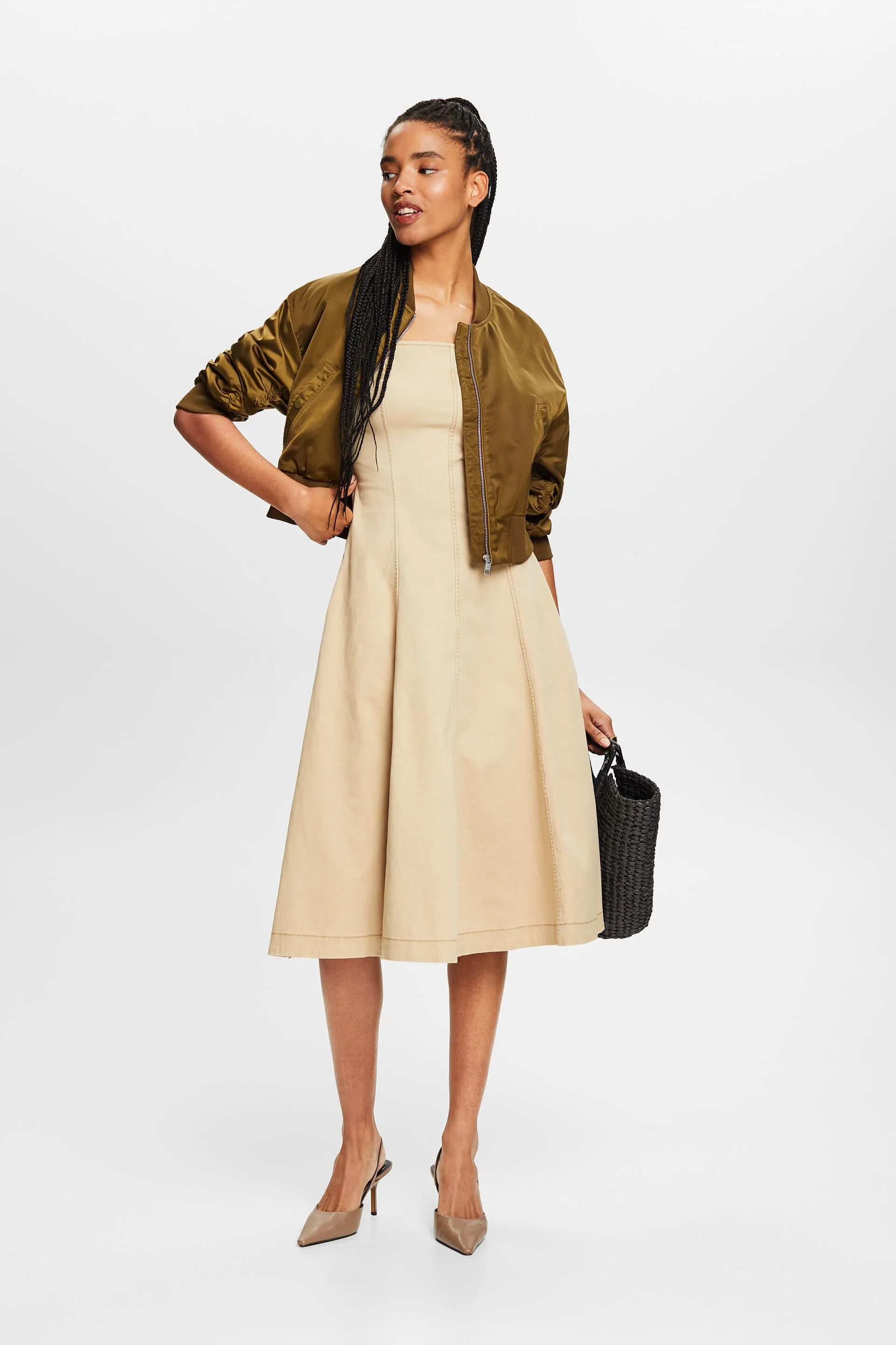 Abito midi a salopette in twill di cotone