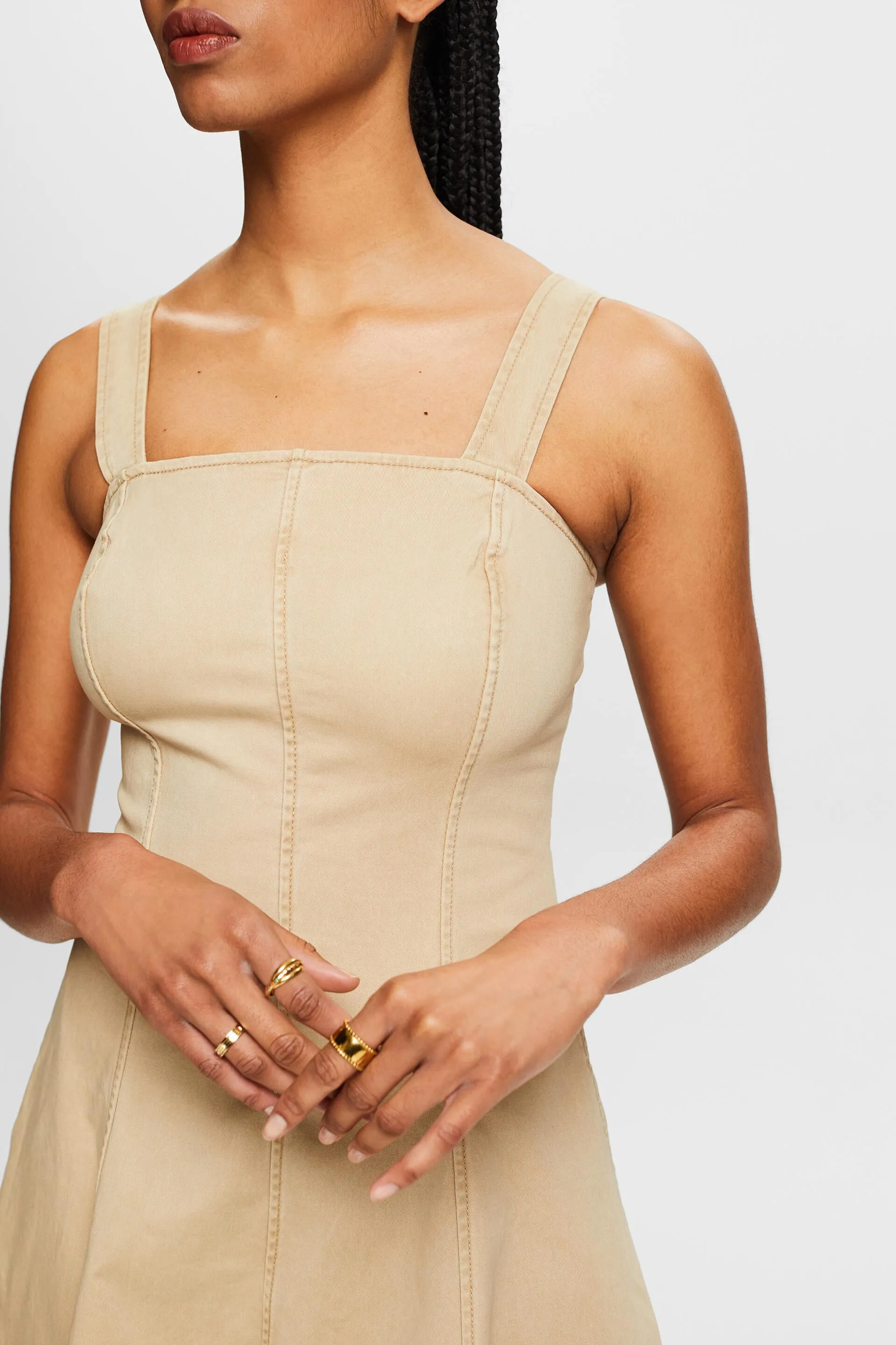 Abito midi a salopette in twill di cotone