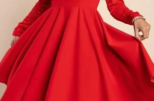 Abito midi aderente con pizzo, rosso