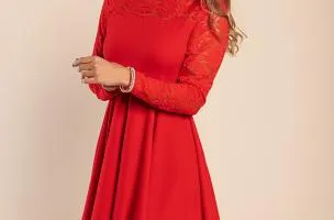 Abito midi aderente con pizzo, rosso