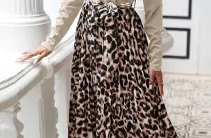 Abito midi con stampa leopardata, beige