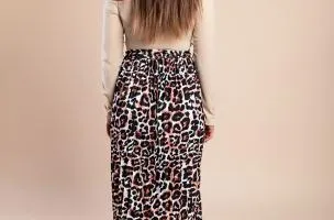 Abito midi con stampa leopardata, beige