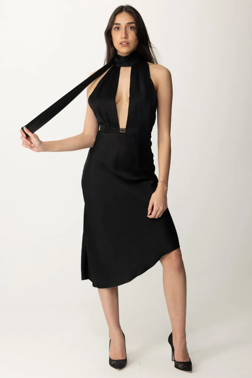 Abito midi in raso con gonna asimmetrica Nero