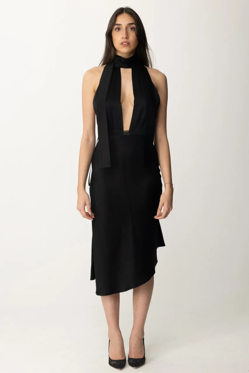 Abito midi in raso con gonna asimmetrica Nero