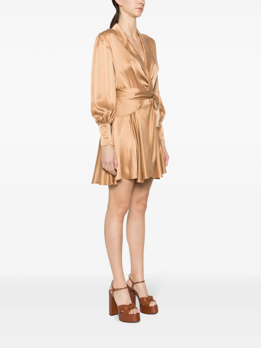 Abito mini a portafoglio in marrone - donna