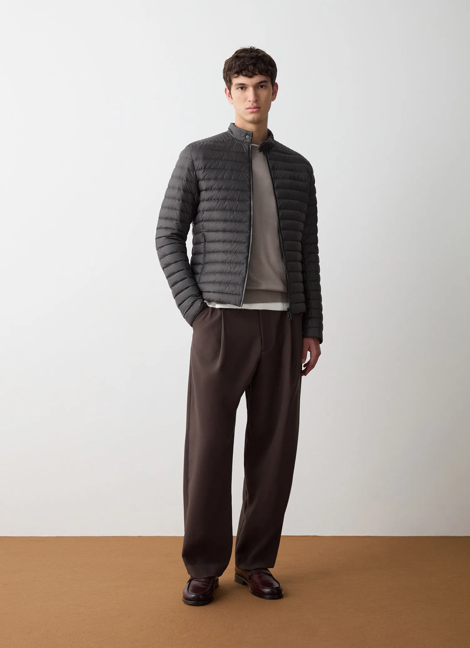 Autumn-weight padded biker jacket with drawstring