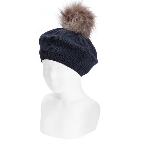 Basco CONDOR con pompon in pelliccia BLU