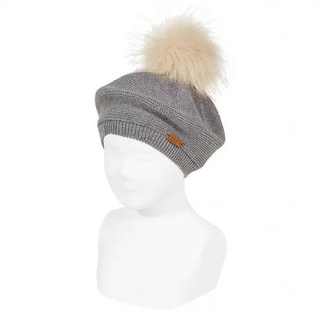 Basco CONDOR con pompon in pelliccia GRIGIO