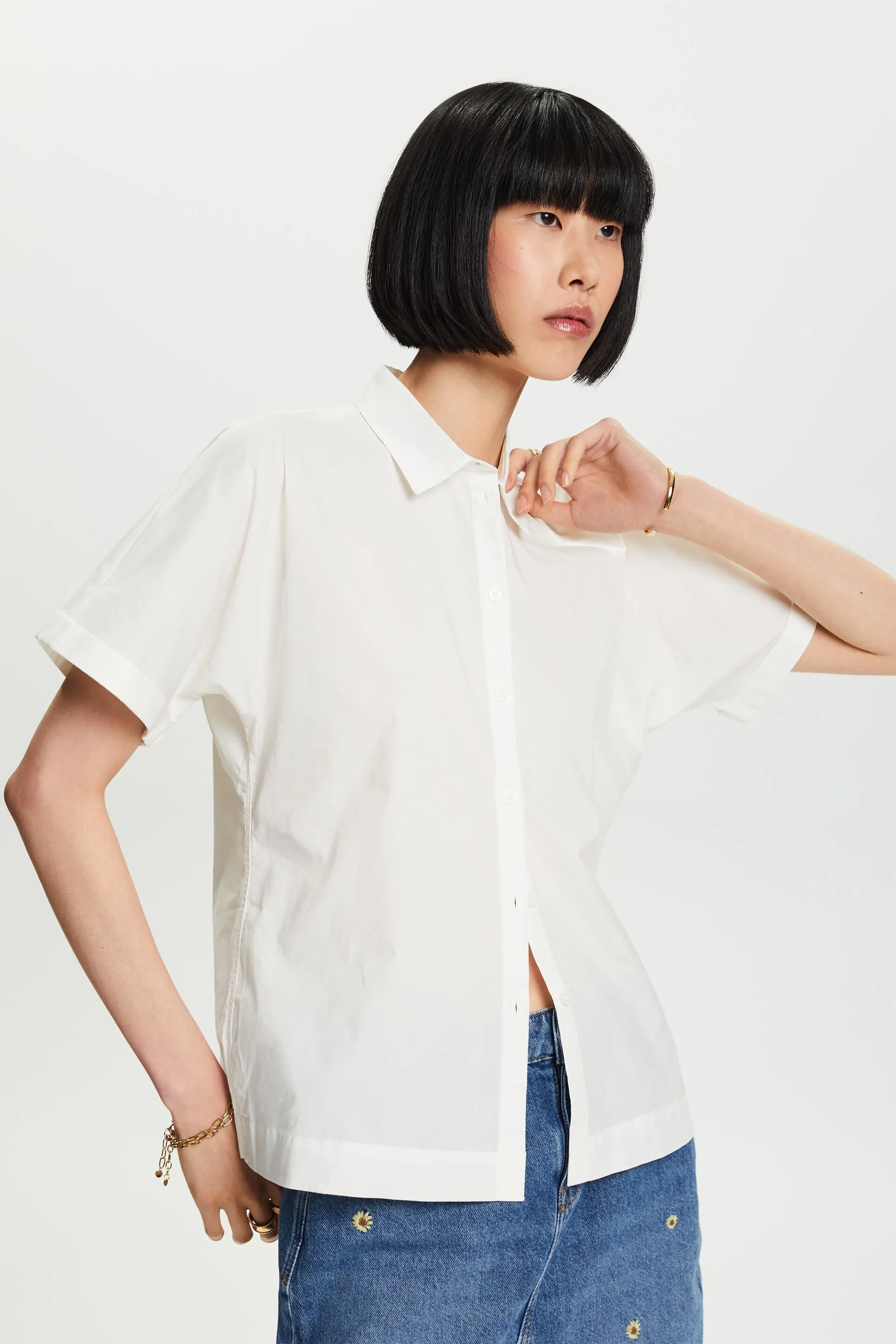 Camicia a maniche corte in popeline di cotone