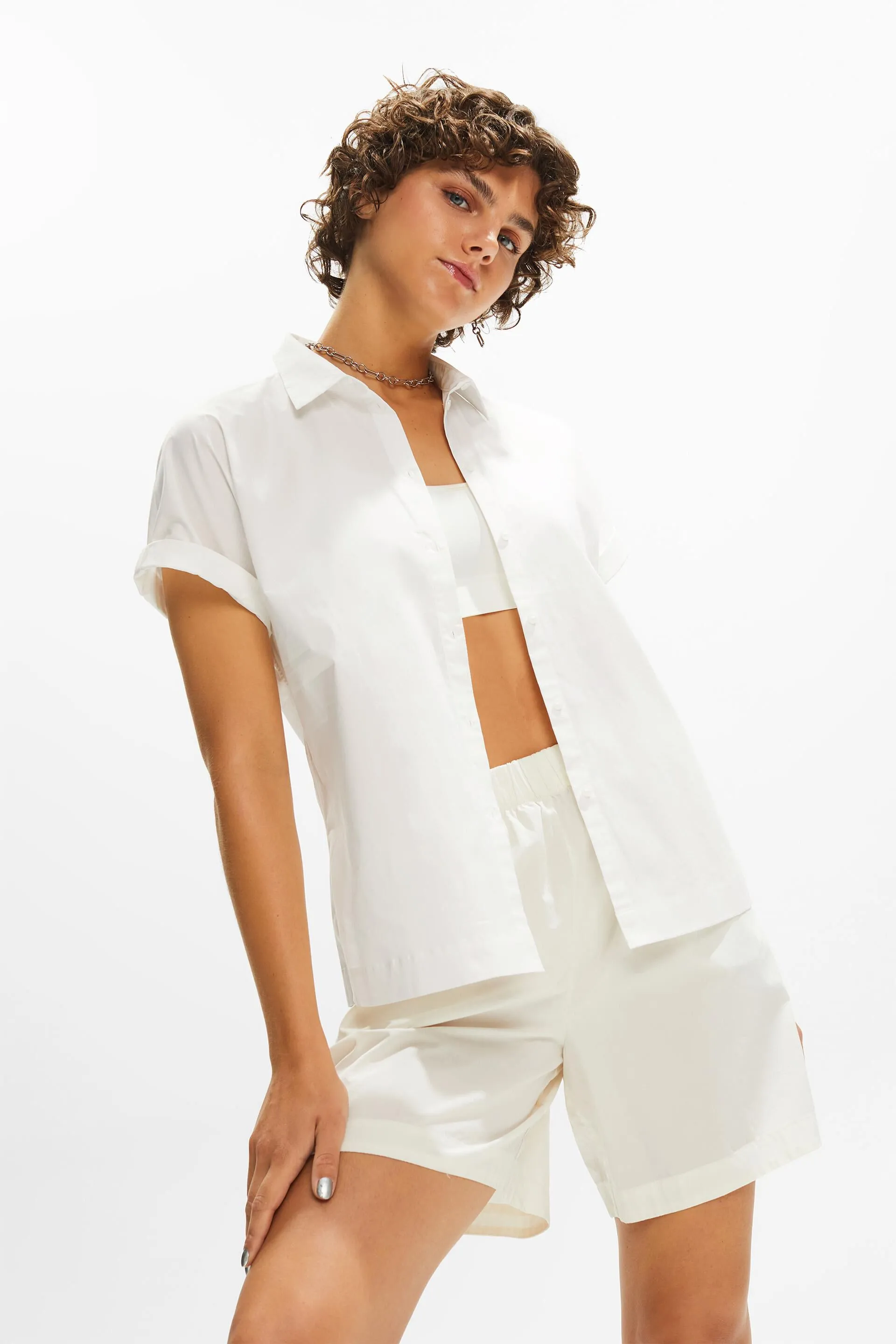 Camicia a maniche corte in popeline di cotone