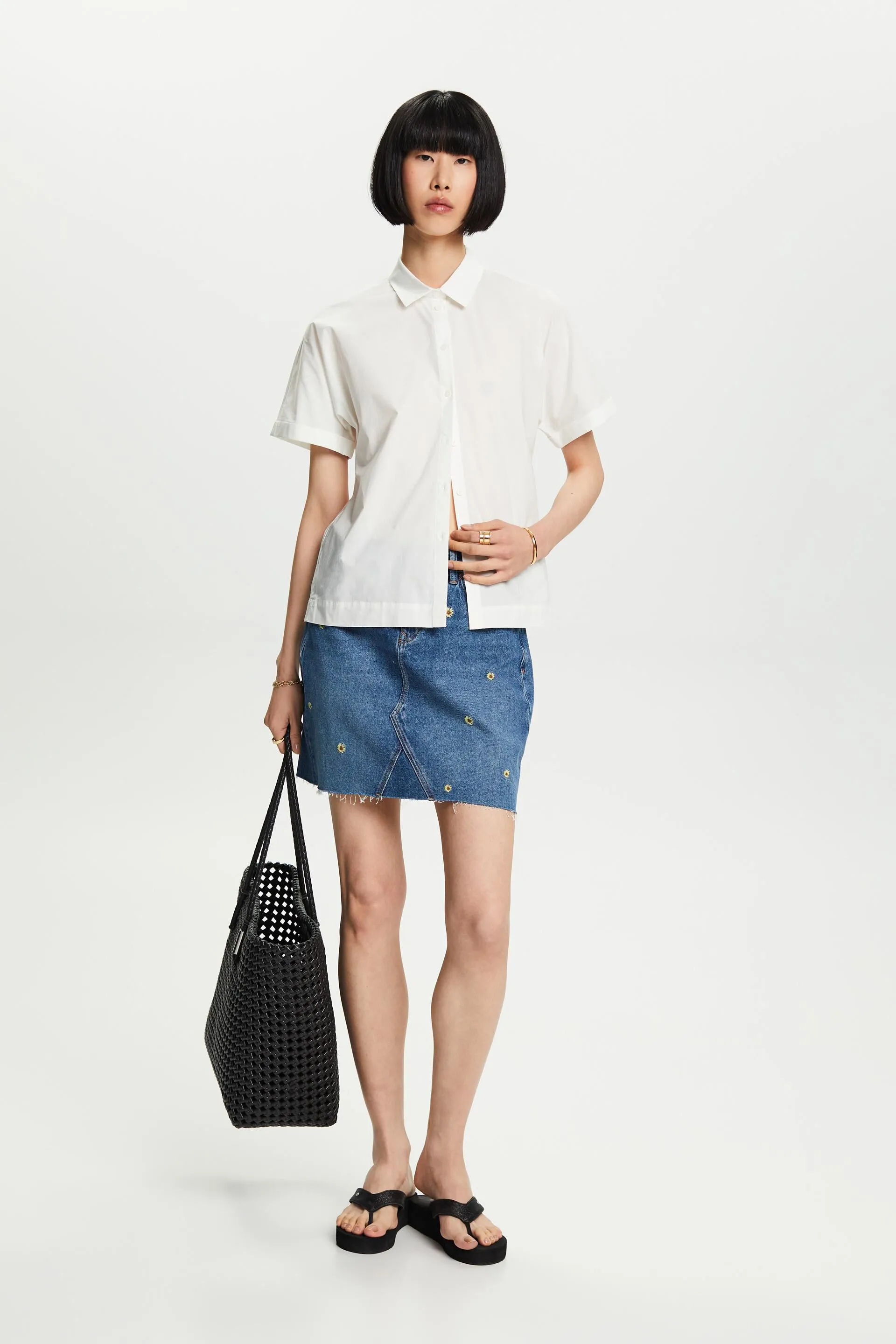 Camicia a maniche corte in popeline di cotone