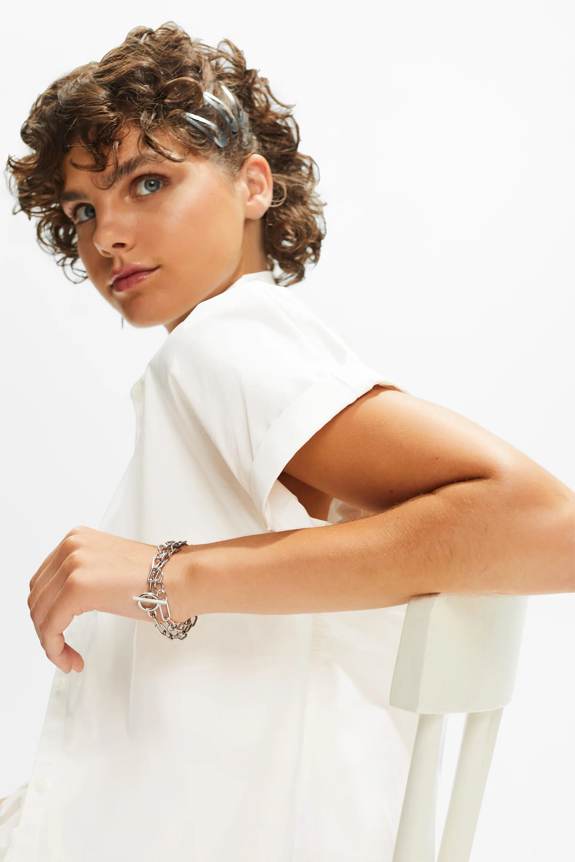 Camicia a maniche corte in popeline di cotone