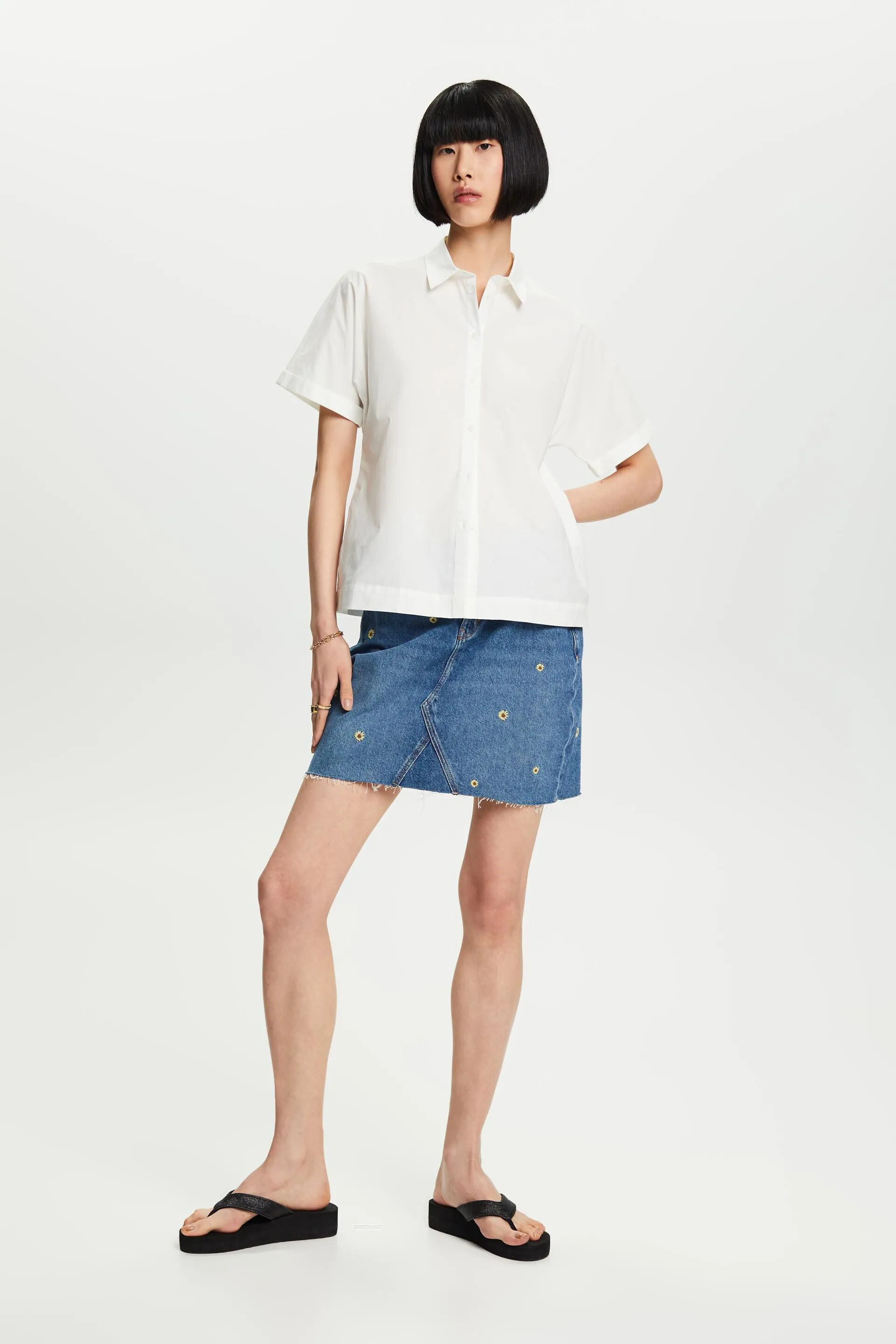 Camicia a maniche corte in popeline di cotone