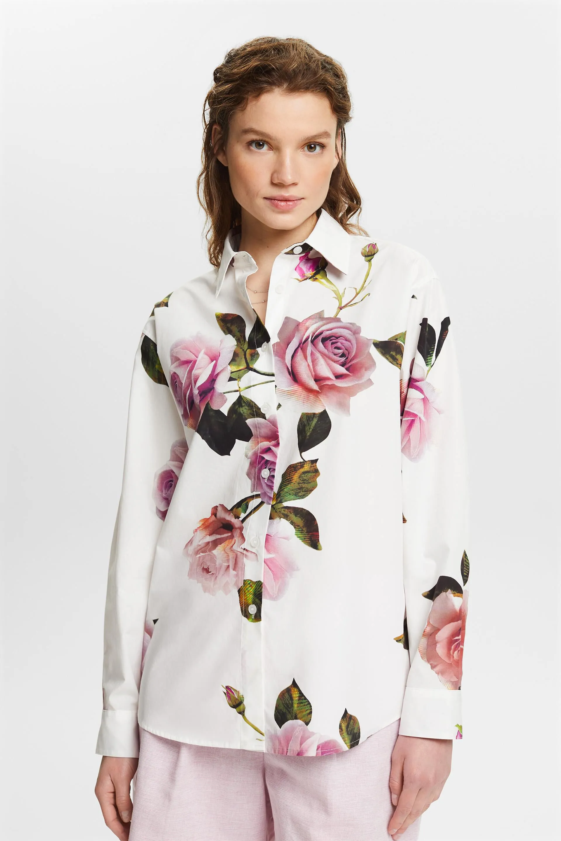 Camicia button-up in popeline di cotone stampato