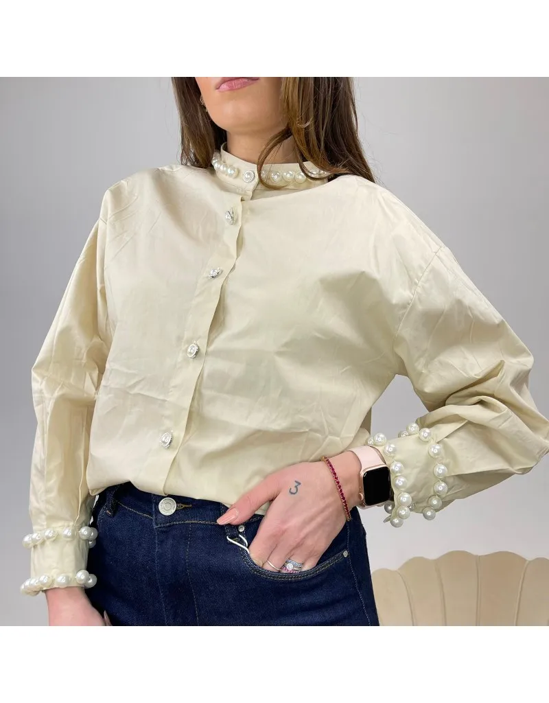 CAMICIA PERLE GRANDI BEIGE