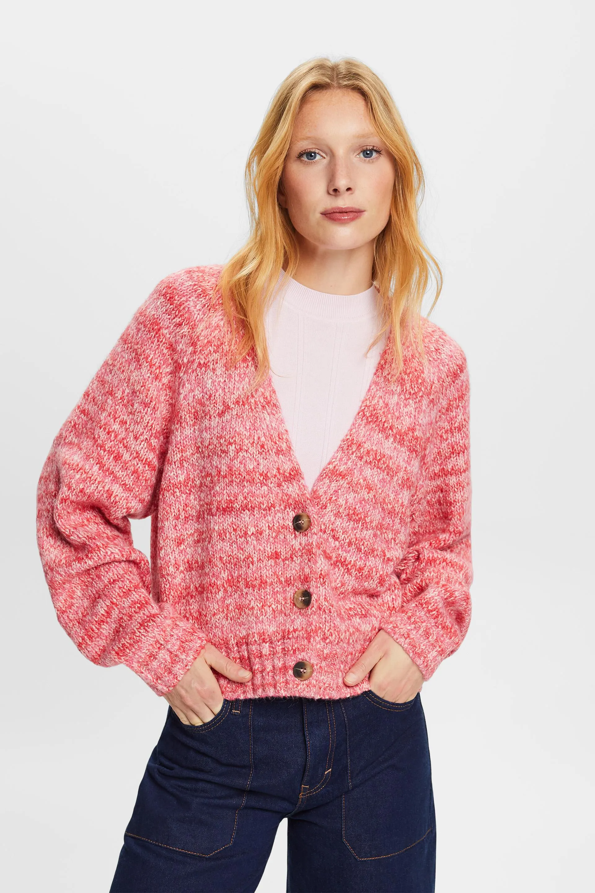 Cardigan a V con fantasia multicolore Space Dye