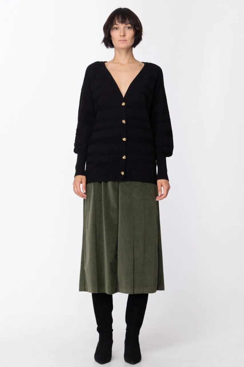 Cardigan con bottoni dorati e costine Nero