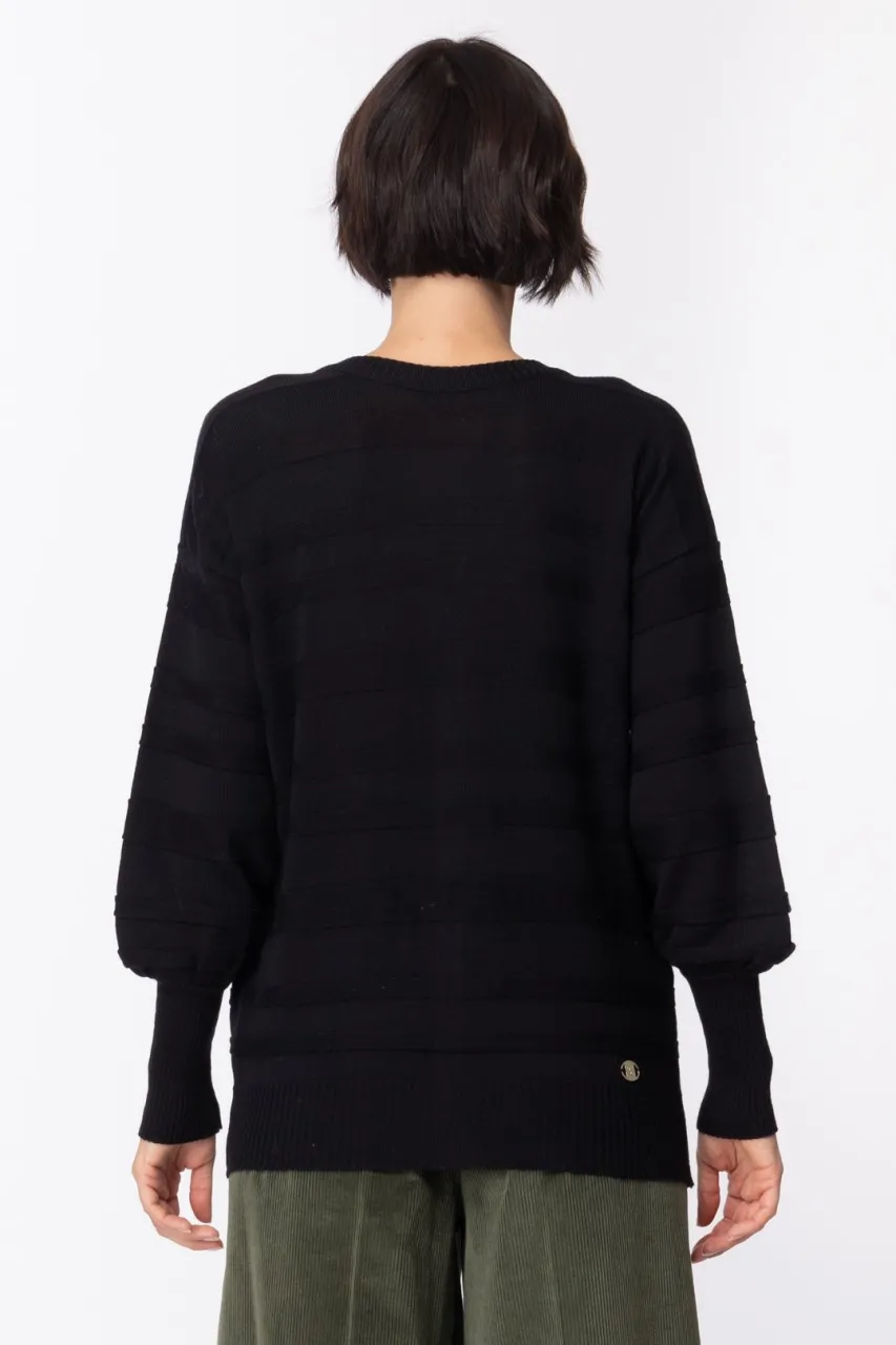 Cardigan con bottoni dorati e costine Nero