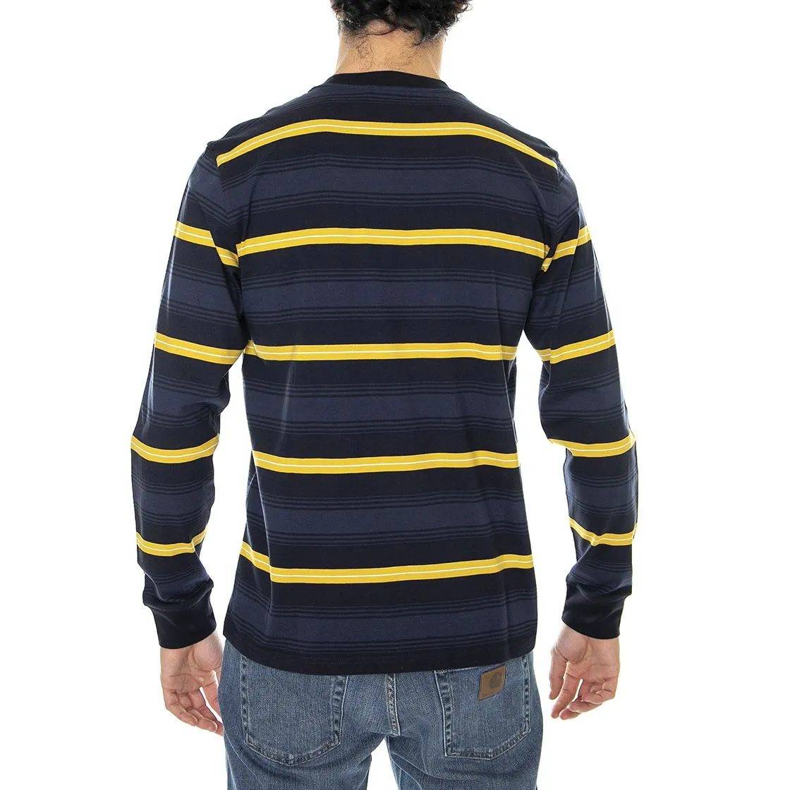 CARHARTT WIP L/S Buren T-Shirt Buren Stripe, Dark Navy - Maglietta Girocollo Maniche Lunghe Uomo Blu / Multicolore    