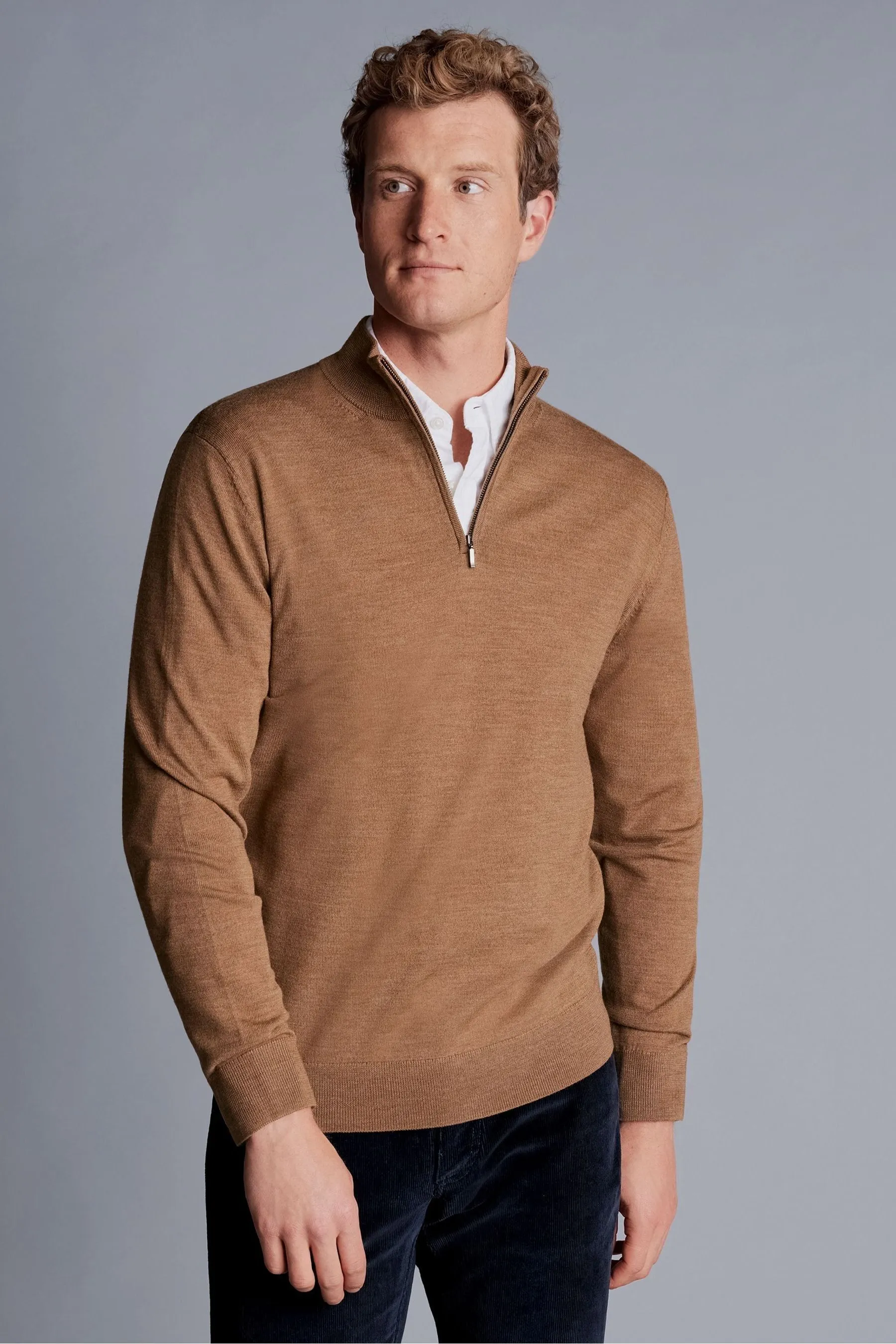 Charles Tyrwhitt - Maglia con zip in lana merino