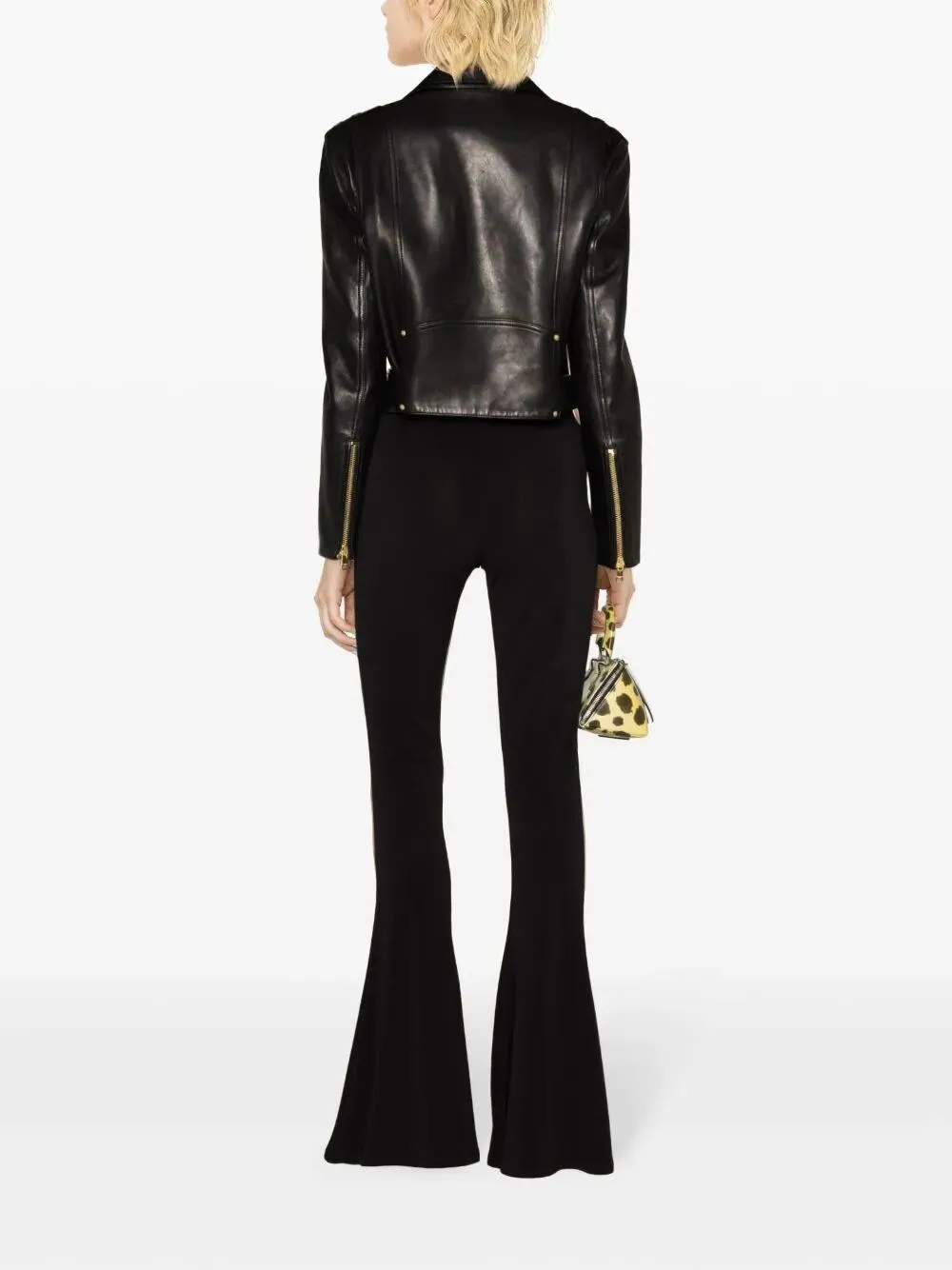 Cropped Belted Leather Biker Jacket