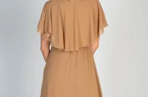 Elegante abito midi con volant e gonna pieghevole Barbados, beige