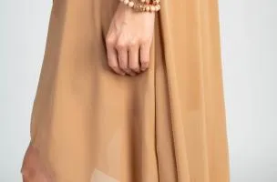 Elegante abito midi con volant e gonna pieghevole Barbados, beige