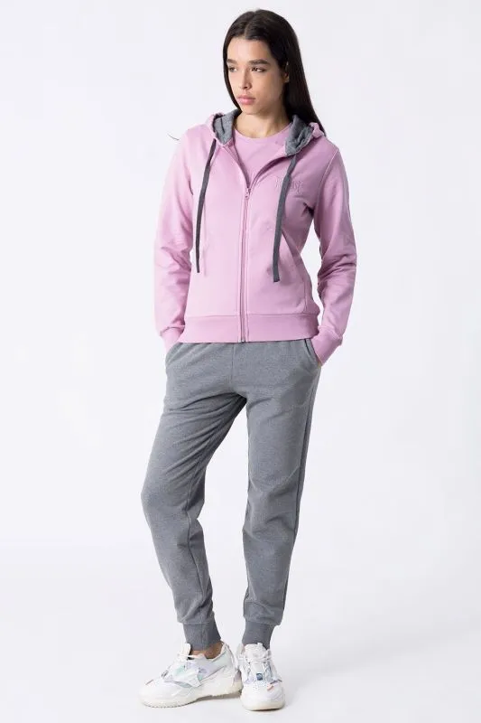 EVERLAST BASIC Violet Rose/Mid Grey Melange tuta felpa invernale donna con cappuccio