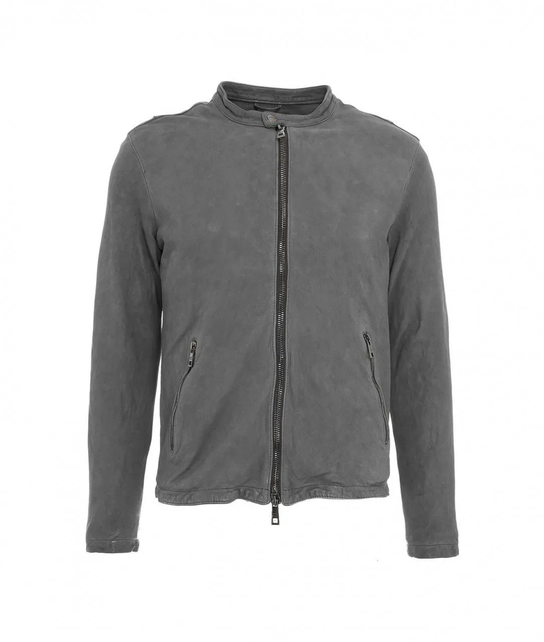 Giacca biker in pelle grigio grigio