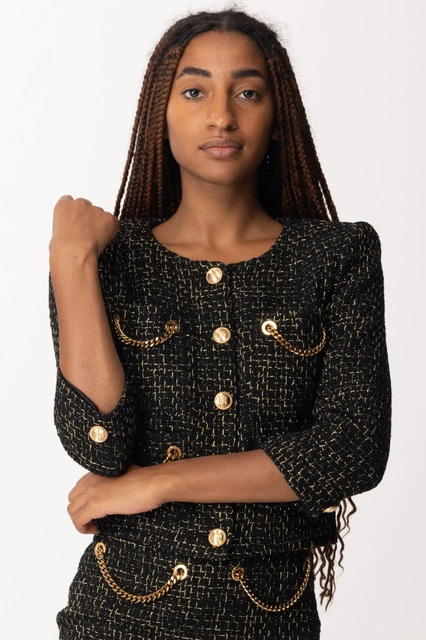 Giacca corta in tweed con catene Nero