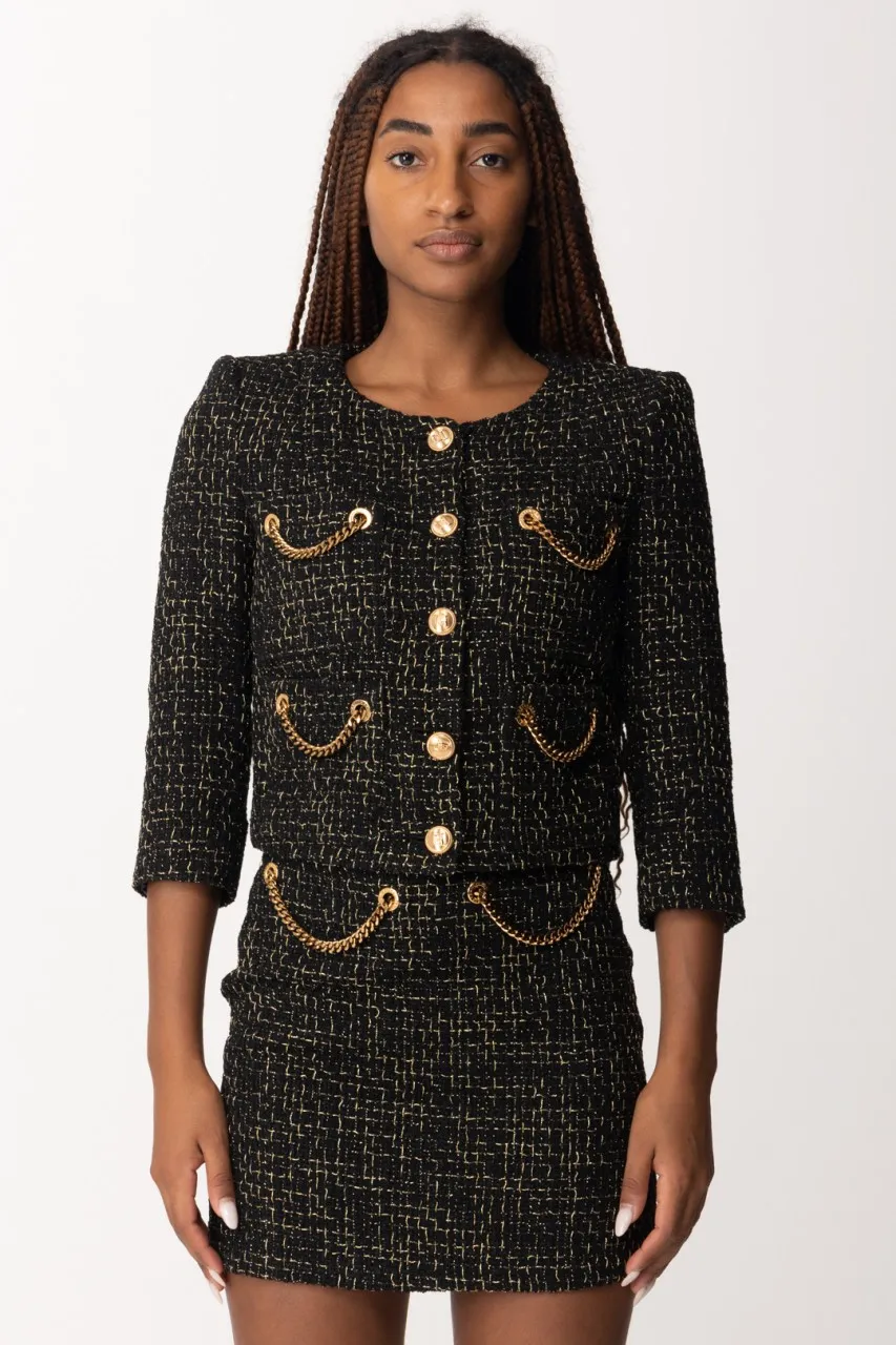 Giacca corta in tweed con catene Nero