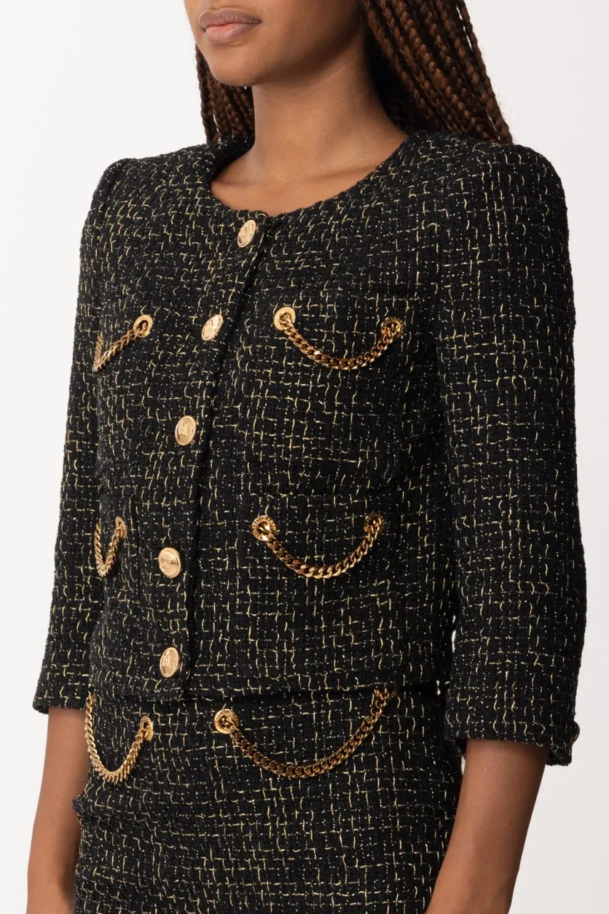 Giacca corta in tweed con catene Nero
