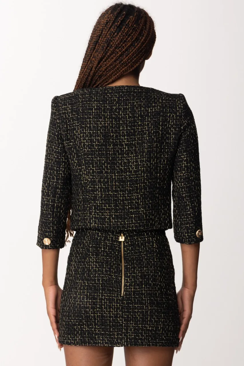 Giacca corta in tweed con catene Nero
