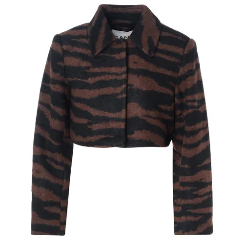 Giacca cropped Ganni in lana jacquard zebrata