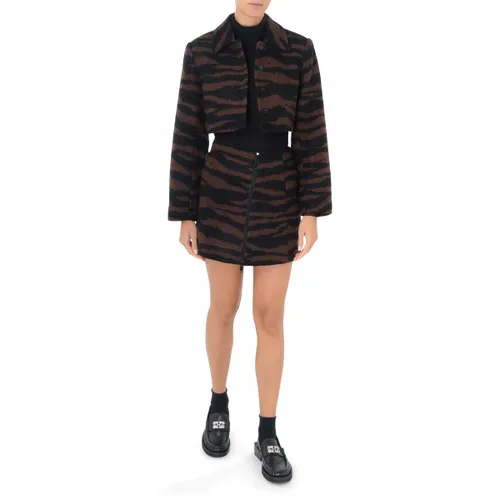 Giacca cropped Ganni in lana jacquard zebrata