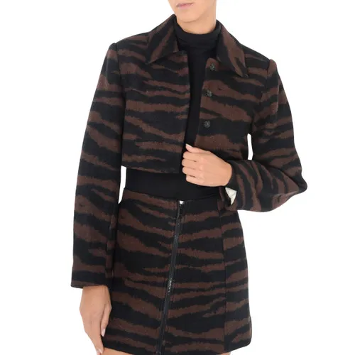 Giacca cropped Ganni in lana jacquard zebrata