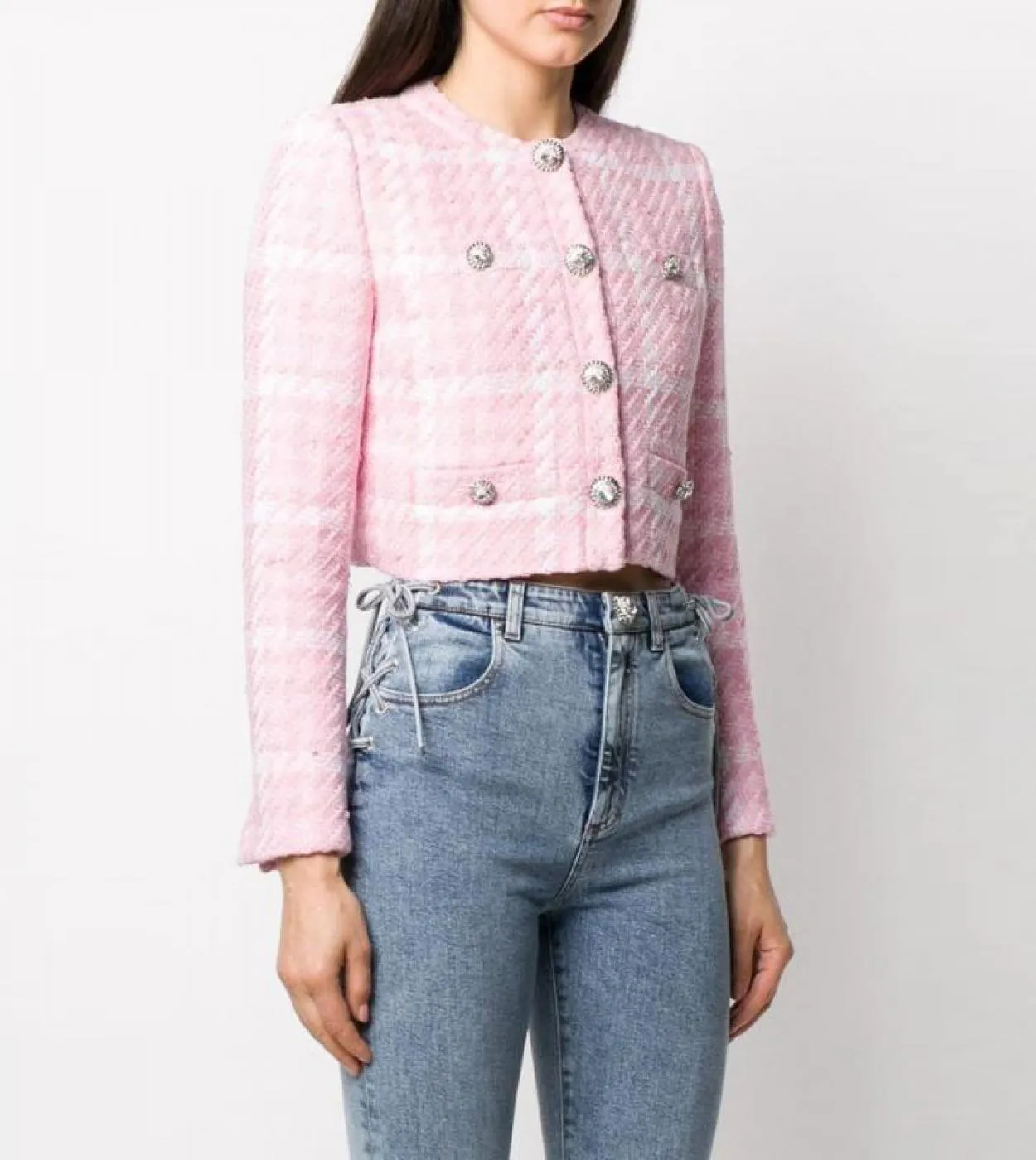 Giacca da donna di design 2022 più recente di alta qualità Giacche da giacca corta in tweed scozzese con bottoni in misto lana