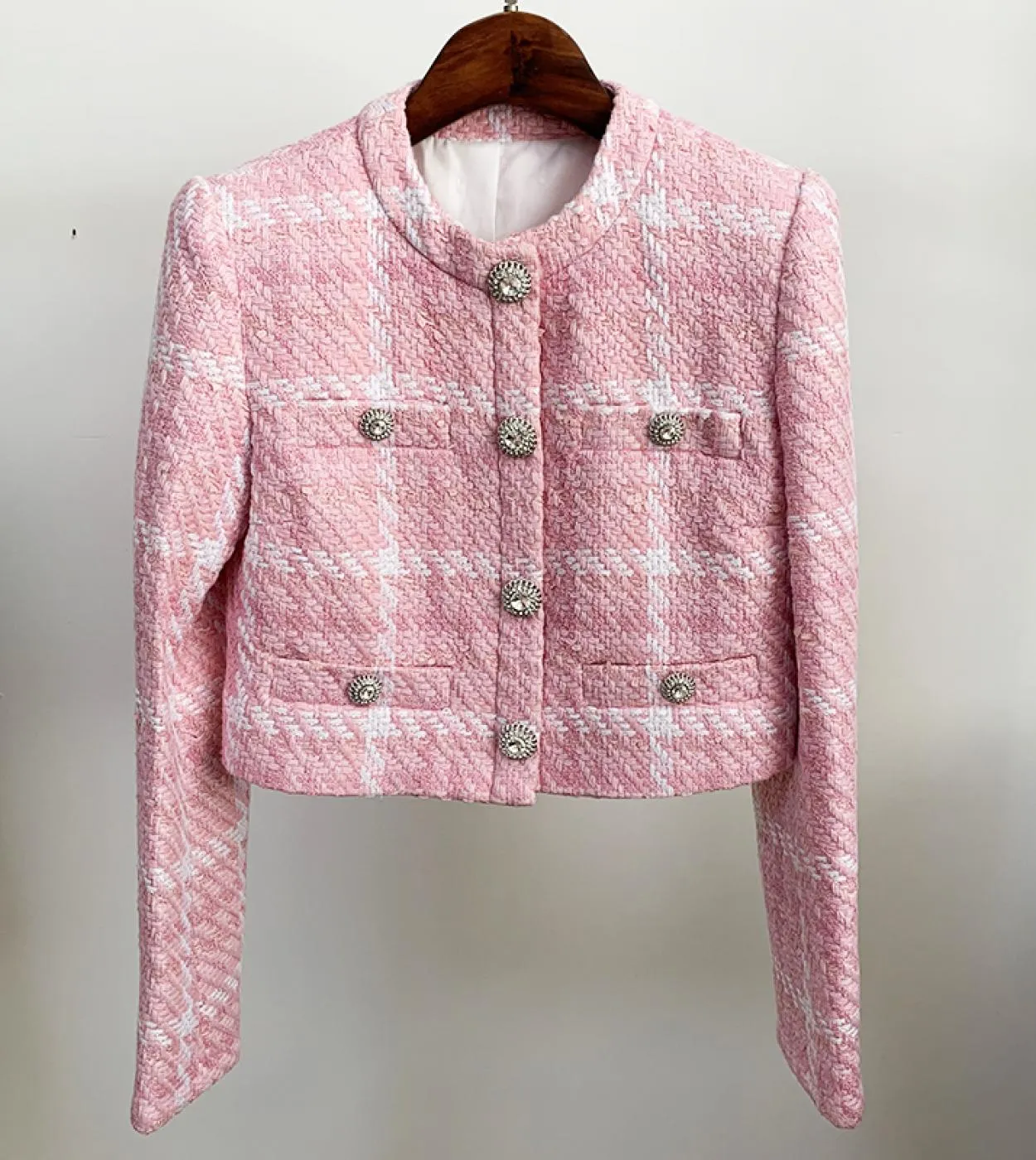 Giacca da donna di design 2022 più recente di alta qualità Giacche da giacca corta in tweed scozzese con bottoni in misto lana